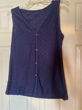 Sleeveless Navy Eyelet Button-Front Women's Top